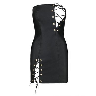 Мінісукня з екошкіри Passion CELINE CHEMISE 6XL/7XL, black, шнурівка, трусики в комплекті SO7062 фото