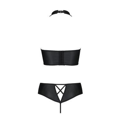 Комплект з еко-шкіри Passion NANACY BIKINI L/XL, black, бра та трусики з імітацією шнурівки SO5367 фото