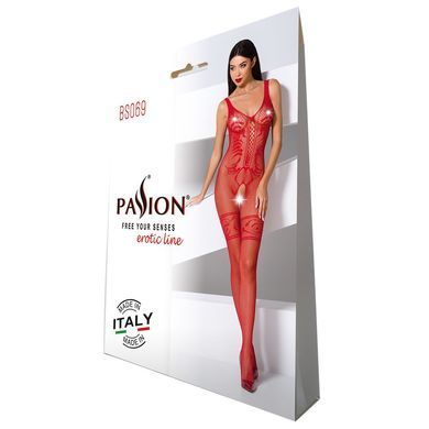 Бодістокінг Passion BS069 red, комбінезон, імітація панчох і боді PBS069R фото