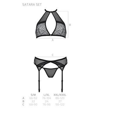 Комплект білизни Passion SATARA SET XXL/XXXL black, топ, пояс для панчіх, стрінги SO8483 фото