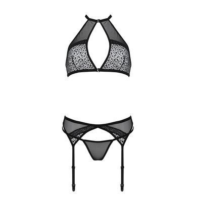 Комплект білизни Passion SATARA SET XXL/XXXL black, топ, пояс для панчіх, стрінги SO8483 фото