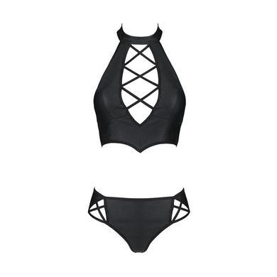 Комплект з еко-шкіри Passion NANCY BIKINI S/M, black, бра та трусики з імітацією шнурівки SO5368 фото