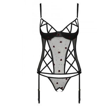 Корсет з підв'язками, стрінги Passion LOVELIA CORSET L/XL, black SO4765 фото