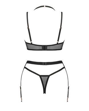 (SALE) Комплект білизни Obsessive Selinne 3-pcs set XS/S Black, бюстгальтер, стрінги пояс для панчіх SO8667 фото