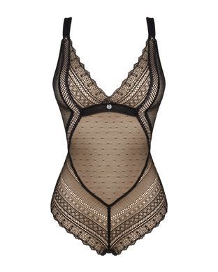 Мереживне боді з декольте Obsessive Estiqua teddy M/L, чорне, широкі лямки SO7260 фото