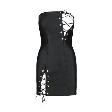 Мінісукня з екошкіри Passion CELINE CHEMISE S/M, black, шнурівка, трусики в комплекті SO6407 фото
