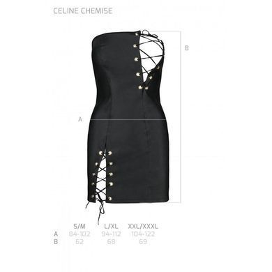 Мінісукня з екошкіри Passion CELINE CHEMISE S/M, black, шнурівка, трусики в комплекті SO6407 фото