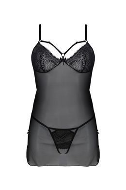 Пеньюар Passion DROSERA CHEMISE black, L/XL, мереживний ліф зі стрепами, трусики в комплекті SX0473 фото