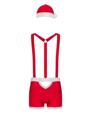 Чоловічий еротичний костюм Санта-Клауса Obsessive Mr Claus 2XL/3XL, боксери на підтяжках, шапочка з SO7296 фото