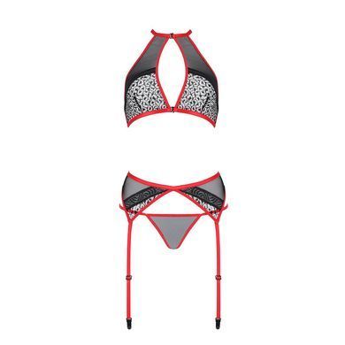 Комплект білизни Passion SATARA SET L/XL red, топ, пояс для панчіх, стрінги SO8484 фото