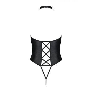 Боді з екошкіри Passion NANCY BODY 4XL/5XL black, з імітацією шнурівки та відкритим доступом SO7104 фото