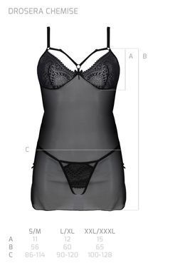 Пеньюар Passion DROSERA CHEMISE black, XXL/XXXL, мереживний ліф зі стрепами, трусики в комплекті SX0475 фото