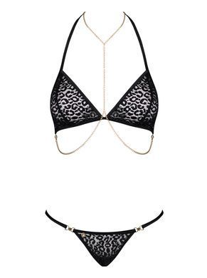 Комплект із ланцюжками Obsessive Pantheria 2-pcs set black L/XL, бюстгальтер, трусики SO7876 фото