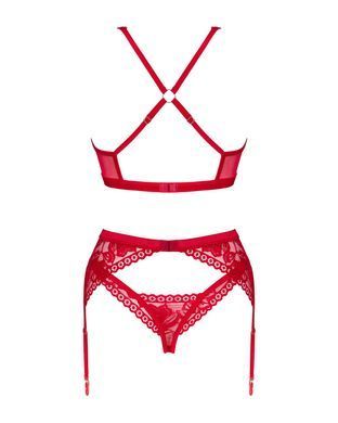 Комплект білизни Obsessive Lacelove cupless 3-pcs set M/L Red, бюстгальтер, стрінги, пояс для панчіх SO8656 фото