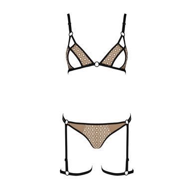Еротичний комплект спідньої білизни Passion GABI SET S/M beige, трусики з гартерами SO8437 фото