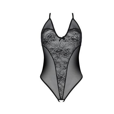 Боді з ажурним декором та відкритим кроком Passion URSULA BODY S/M, black SO5830 фото