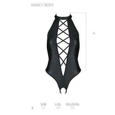 Боді з еко-шкіри з імітацією шнурівки та відкритим доступом Passion NANCY BODY XXL/XXXL, black SO5372 фото