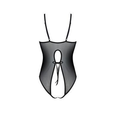 Боді з ажурним декором та відкритим кроком Passion URSULA BODY XXL/XXXL, black SO5831 фото