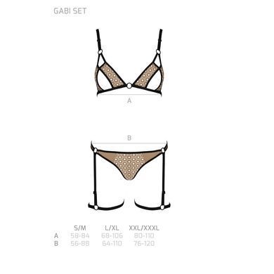 Еротичний комплект спідньої білизни Passion GABI SET XXL/XXXL beige, трусики з гартерами SO8438 фото