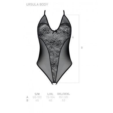Боді з ажурним декором та відкритим кроком Passion URSULA BODY XXL/XXXL, black SO5831 фото