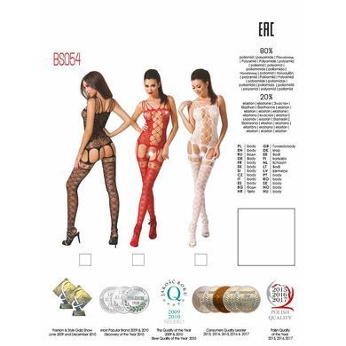 Бодістокінг Passion BS054 red, комбінезон, імітація панчіх, відкритий животик PBS054R фото