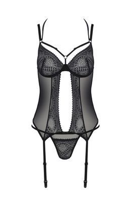 Корсет Passion DROSERA CORSET black, XXL/XXXL, з кріпленнями для панчіх, трусики в комплекті SX0478 фото