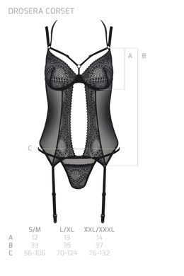 Корсет Passion DROSERA CORSET black, XXL/XXXL, з кріпленнями для панчіх, трусики в комплекті SX0478 фото