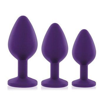 Набір силіконових анальних пробок із кристалом Rianne S: Booty Plug Set Purple, діаметр 3,2см, 3,5см, 4,2см SO3908 фото