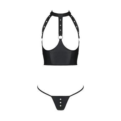 Комплект білизни з відкритими грудьми Passion GENEVIA SET WITH OPEN BRA L/XL black, корсет, стрінги SO8439 фото