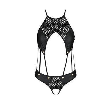 Боді з відкритим доступом Passion TASMINA BODY XXL/XXXL, black, екошкіра, шнурівки, ажурні мережива SO8489 фото