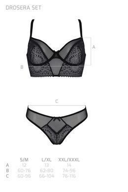 Комплект Passion DROSERA SET black, L/XL, сітка+мереживо, бюстьє та трусики танга SX0479 фото