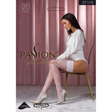 Панчохи Passion ST119 1/2 white, ажурна силіконова резинка з квітковим декором і люрексовою ниткою SO5782 фото