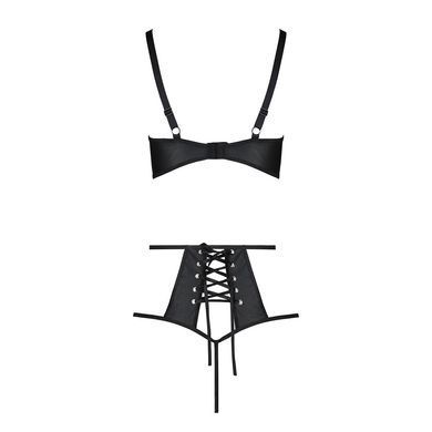 Комплект білизни Passion TASMINA SET L/XL black, ліф, високі трусики з корсетом ззаду SO8490 фото
