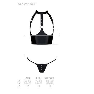 Комплект білизни з відкритими грудьми Passion GENEVIA SET WITH OPEN BRA S/M black, корсет, стрінги SO8440 фото