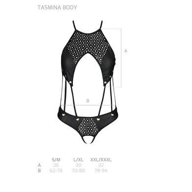Боді з відкритим доступом Passion TASMINA BODY S/M, black, екошкіра, шнурівки, ажурні мережива SO7110 фото