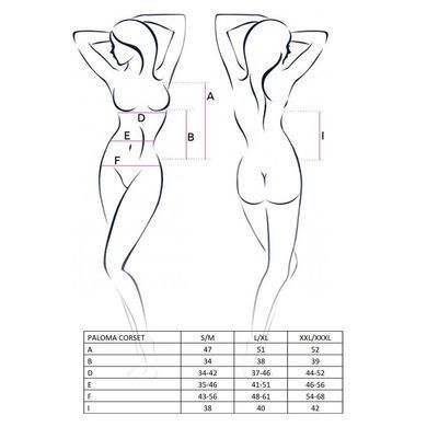 Корсет-сорочка з пажами Passion PALOMA CORSET XXL/XXXL, white, трусики, напівпрозорий EL13303 фото