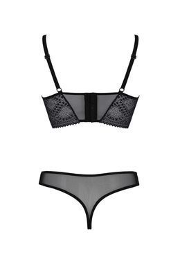Комплект Passion DROSERA SET black S/M, сітка+мереживо, бюстьє та трусики танга SX0480 фото