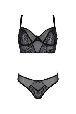 Комплект Passion DROSERA SET black, XXL/XXXL, сітка+мереживо, бюстьє та трусики танга SX0481 фото