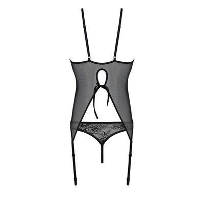 Корсет із пажами, трусики з ажурним декором та відкритим кроком Passion URSULA CORSET L/XL, black SO5835 фото