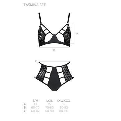 Комплект білизни Passion TASMINA SET XXL/XXXL black, ліф, високі трусики з корсетом ззаду SO8492 фото
