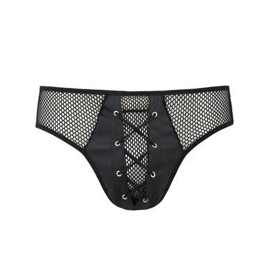 Чоловічі труси зі шнурівкою Passion 035 SLIP RICHARD S/M Black, екошкіра, сітка SO7577 фото