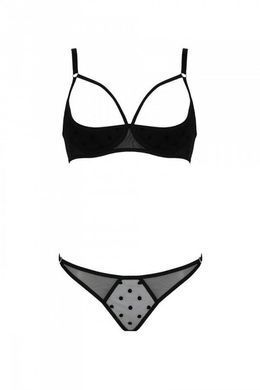 Еротичний комплект Passion MARINA SET WITH OPEN BRA, S/M, black, відкриті чашки SO9736 фото