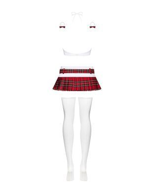 Еротичний костюм школярки з мініспідницею Obsessive Schooly 5pcs costume L/XL, біло-червоний, топ, с SO7305 фото