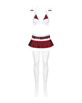 Еротичний костюм школярки з мініспідницею Obsessive Schooly 5pcs costume L/XL, біло-червоний, топ, с SO7305 фото