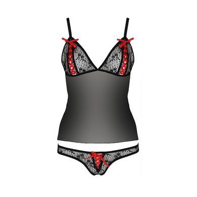 Комплект білизни Passion MELISSA SET L/XL, black, ліф-сорочка зі шнурівкою і трусики EL15904 фото