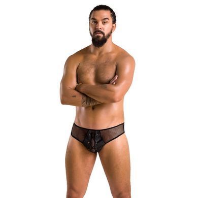 Чоловічі труси зі шнурівкою Passion 035 SLIP RICHARD XXL/XXXL Black, екошкіра, сітка SO7578 фото