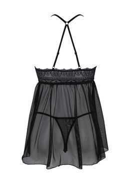 Пеньюар Passion KERRIA CHEMISE black, L/XL, мереживний верх, трусики в комплекті SX0488 фото