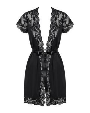 Сатиновий відкритий пеньюар на поясі Obsessive 810-PEI&ndash;1 peignoir black L/XL, чорний SO7161 фото