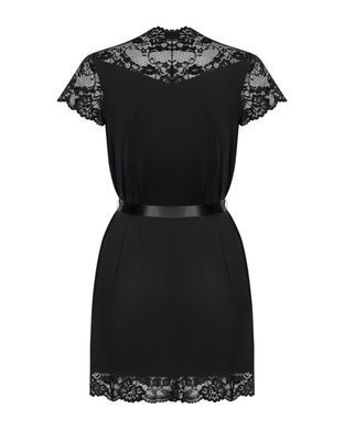 Сатиновий відкритий пеньюар на поясі Obsessive 810-PEI&ndash;1 peignoir black L/XL, чорний SO7161 фото
