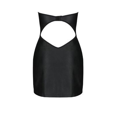 Мінісукня з екошкіри Passion CELINE CHEMISE XXL/XXXL, black, шнурівка, трусики в комплекті SO6408 фото